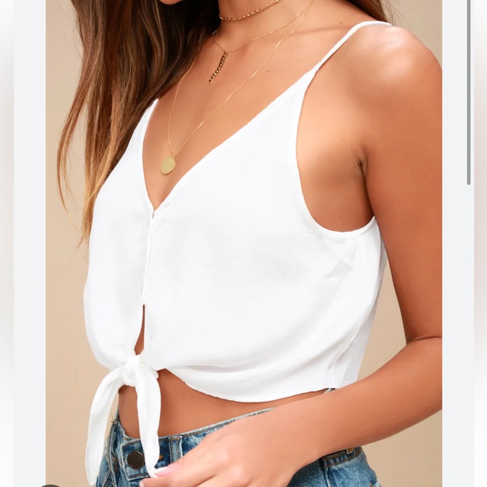 Free People Cropped Tie Tank in White - S